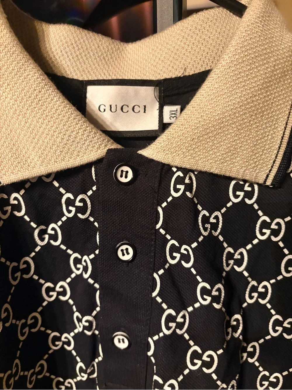 Gucci Black GG Monogram Polo with Cream Collar - Picture 3 of 3